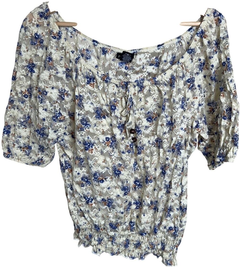 Rue21 Floral Stretchable White Women Top Size XL